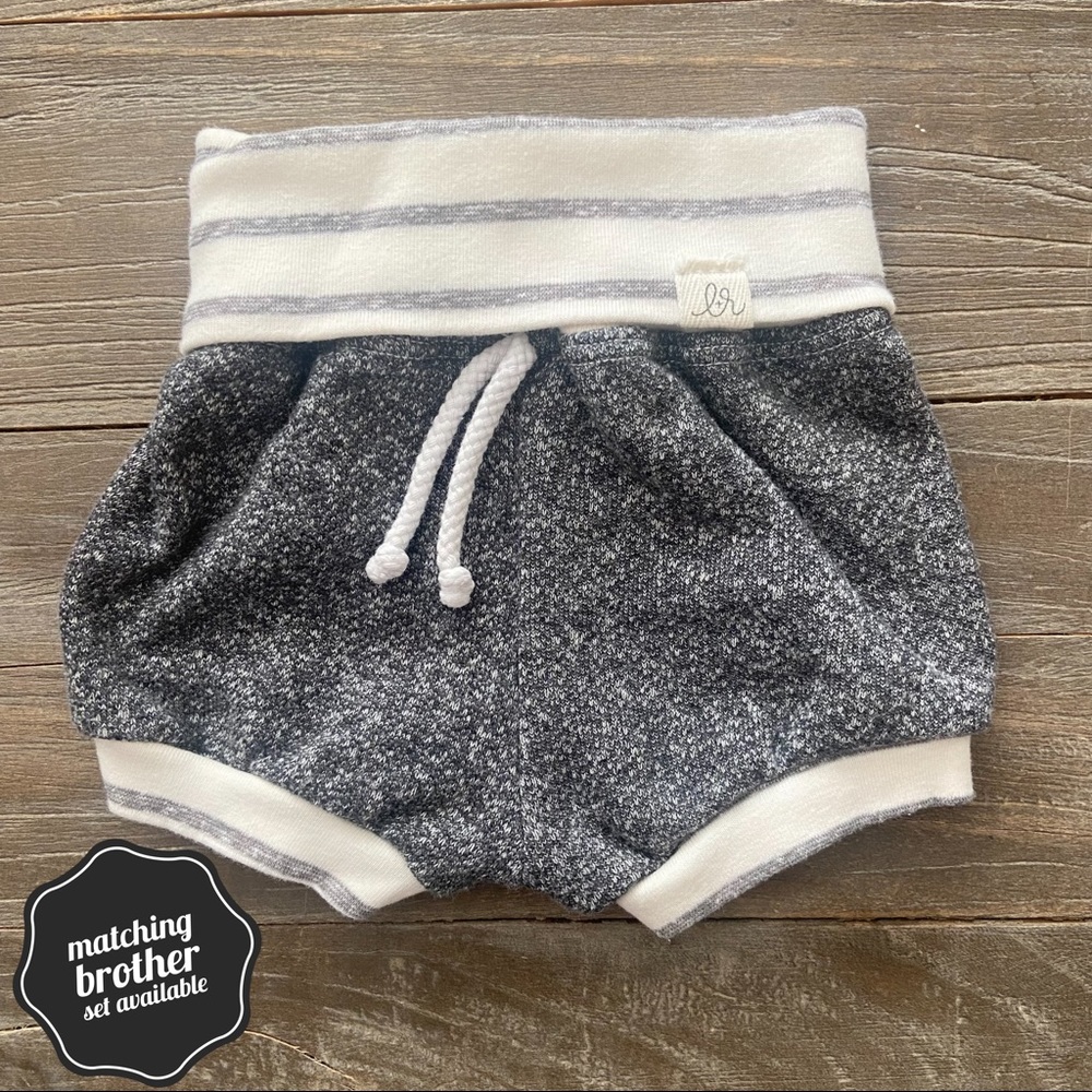 Little Road CO. (Lulu and Roo) Charcoal and Stripe Shorties - 0-3mo